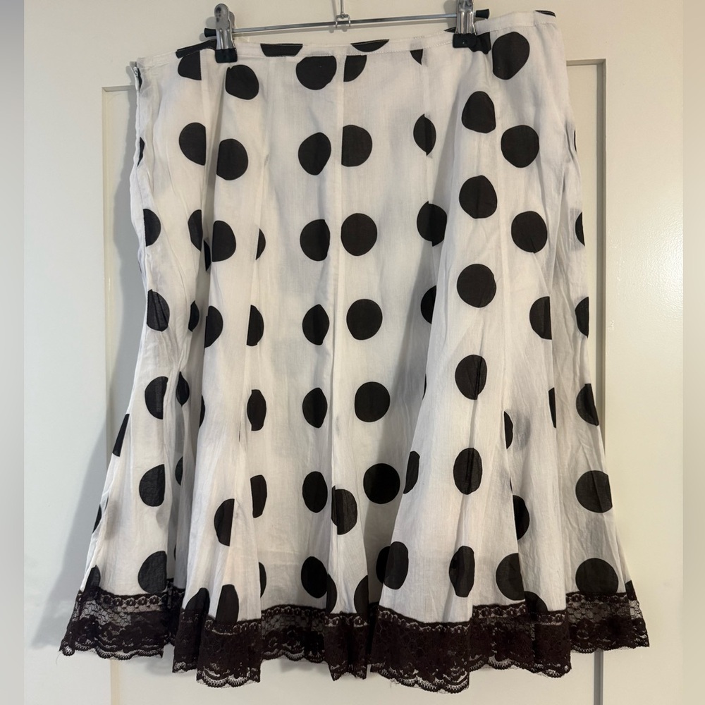 Polka Dot A-Line Skirt with Lace Trim - Picture 2 of 5